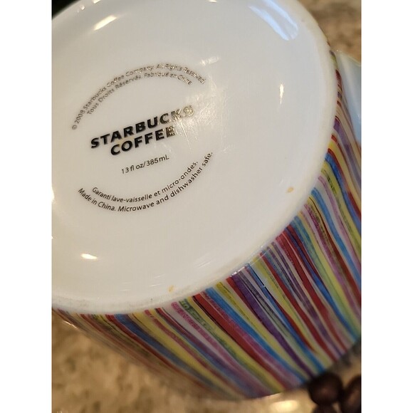 Starbucks 2008 Multi Color Rainbow Stripe 13 oz Ceramic Coffee Mug - Picture 7 of 8